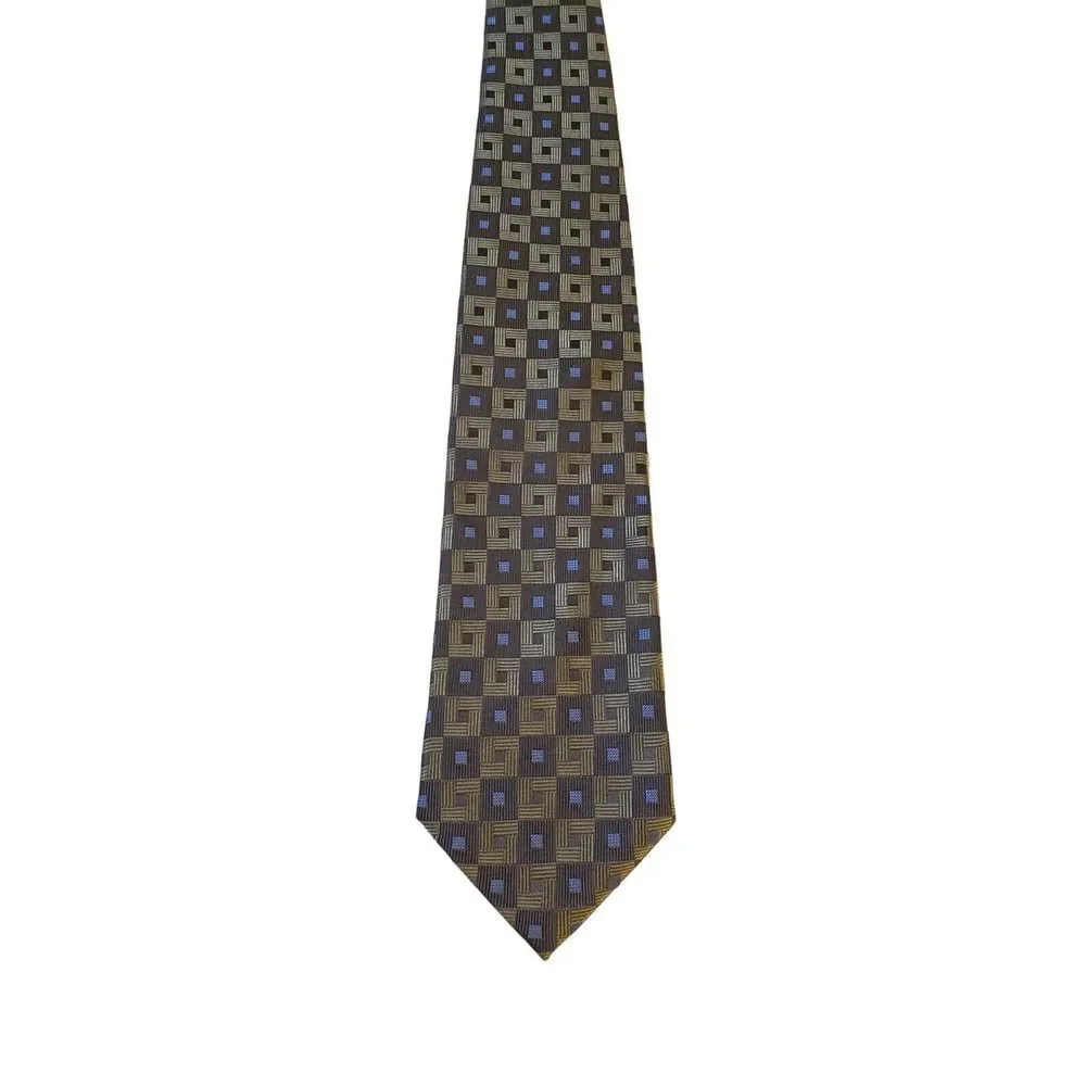 Joseph Feiss‎ International Tie Green Blue Geometric Silk Necktie Formal Work